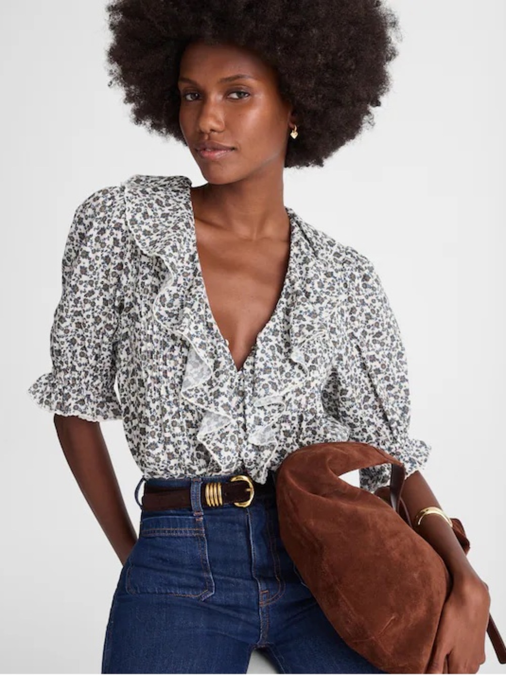 Madewell Ruffled Pintuck Puff-Sleeve Top